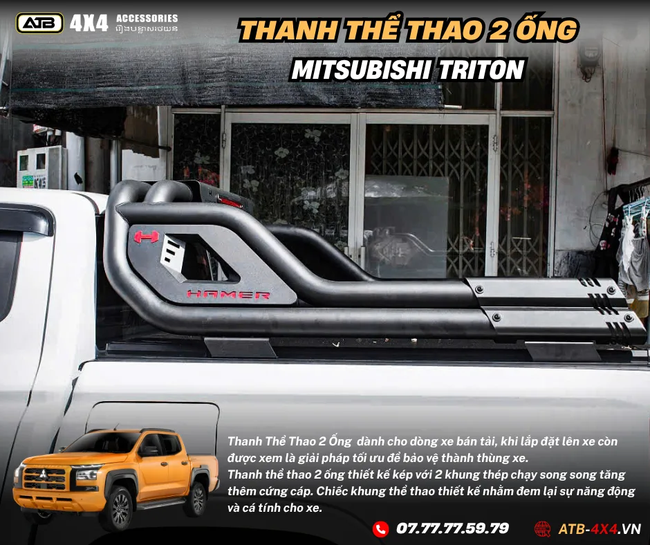 Thanh Thể Thao Đôi 2 Ống Dành Cho Mitsubisi Triton 2012-2025 Đậm Chất Bán Tải, Tăng Độ Hầm Hố