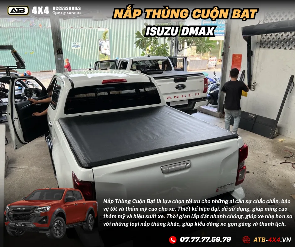 Phụ Kiện Nắp Thùng Cuộn Bạt Dành Cho Isuzu Dmax – Tăng Thẩm Mỹ, Giữ Gọn Thùng Sau, Lắp Đặt Nhanh Chóng