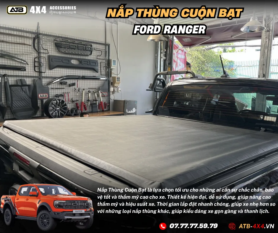 Phụ Kiện Nắp Thùng Cuộn Bạt Dành Cho Ford Ranger 2012-2025 Tăng Thẩm Mỹ, Giữ Gọn Thùng Sau, Lắp Đặt Nhanh Chóng