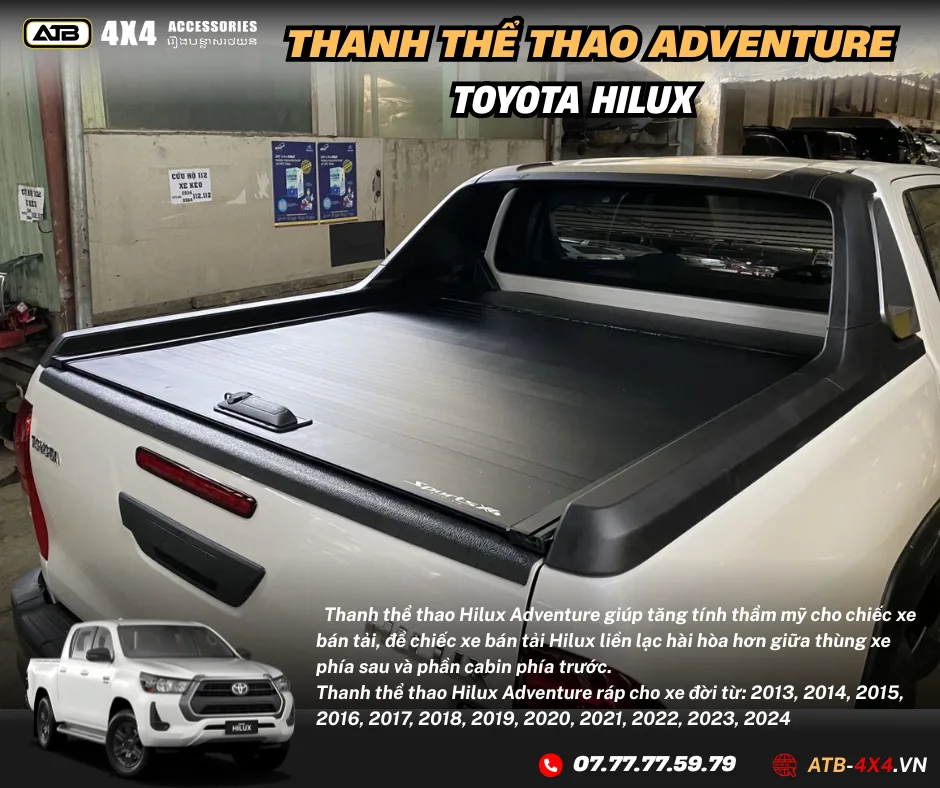 Thanh Thể Thao ADVENTURE Cho Toyota Hilux 2015-2025  – Thiết Kế Thể Thao, Tăng Độ Hầm Hố Chuẩn Zin